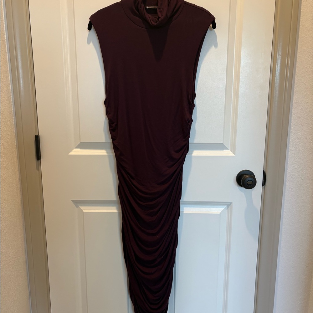 Anthropologie Bailey 44 Plum Ruched Turtleneck Sleeveless Midi Dress